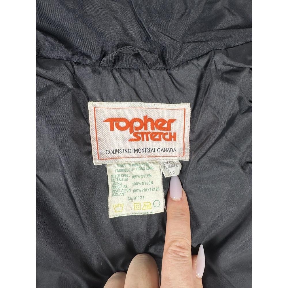 VTG 80s Topher Stitch Quilted Jacket Women's 10/12 Black Patterned Puffer - Picture 3 of 6